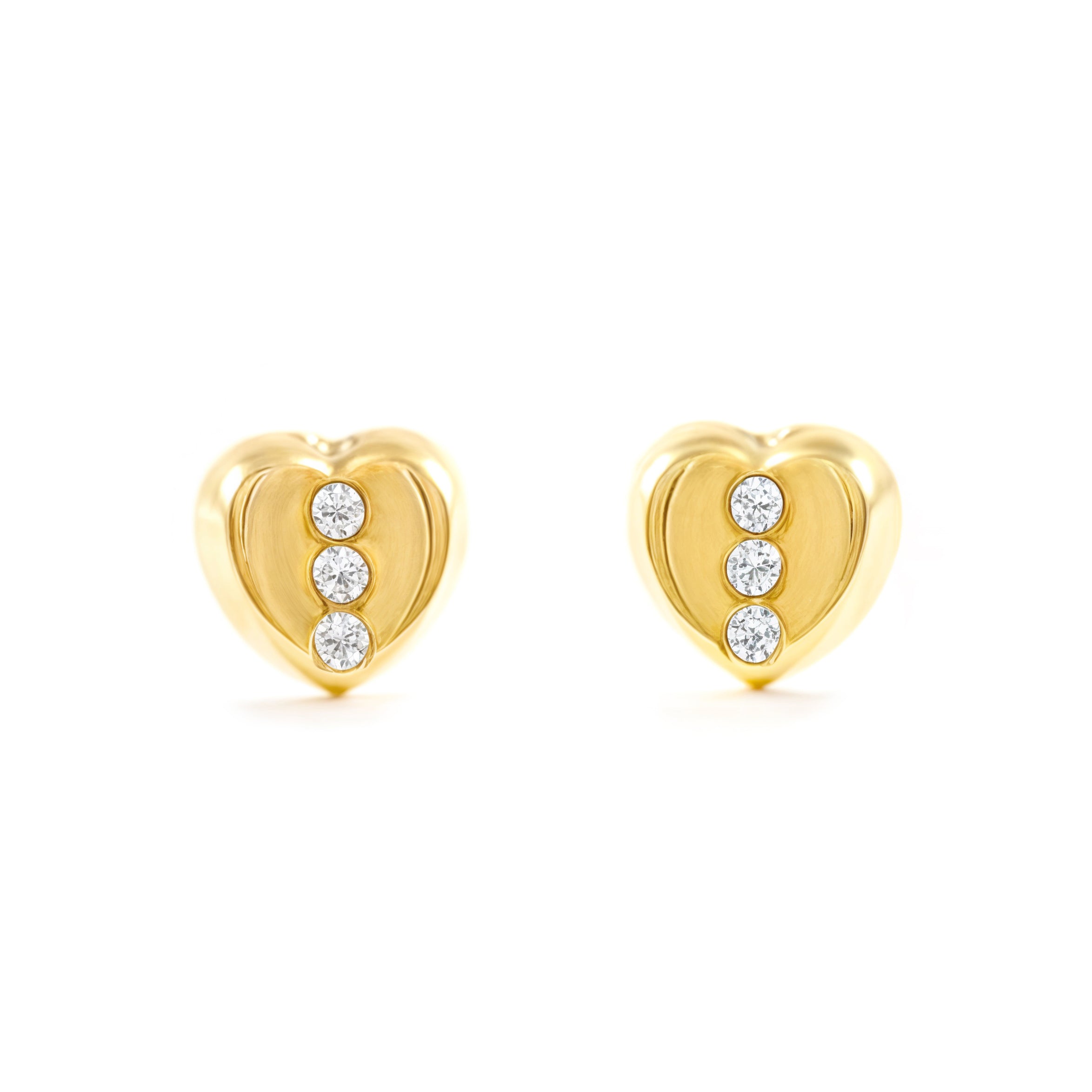 Pendientes De Oro Amarillo Con Corazón Y Circonitas Para Niña - Estuche Regalo Incluido - MondePetit