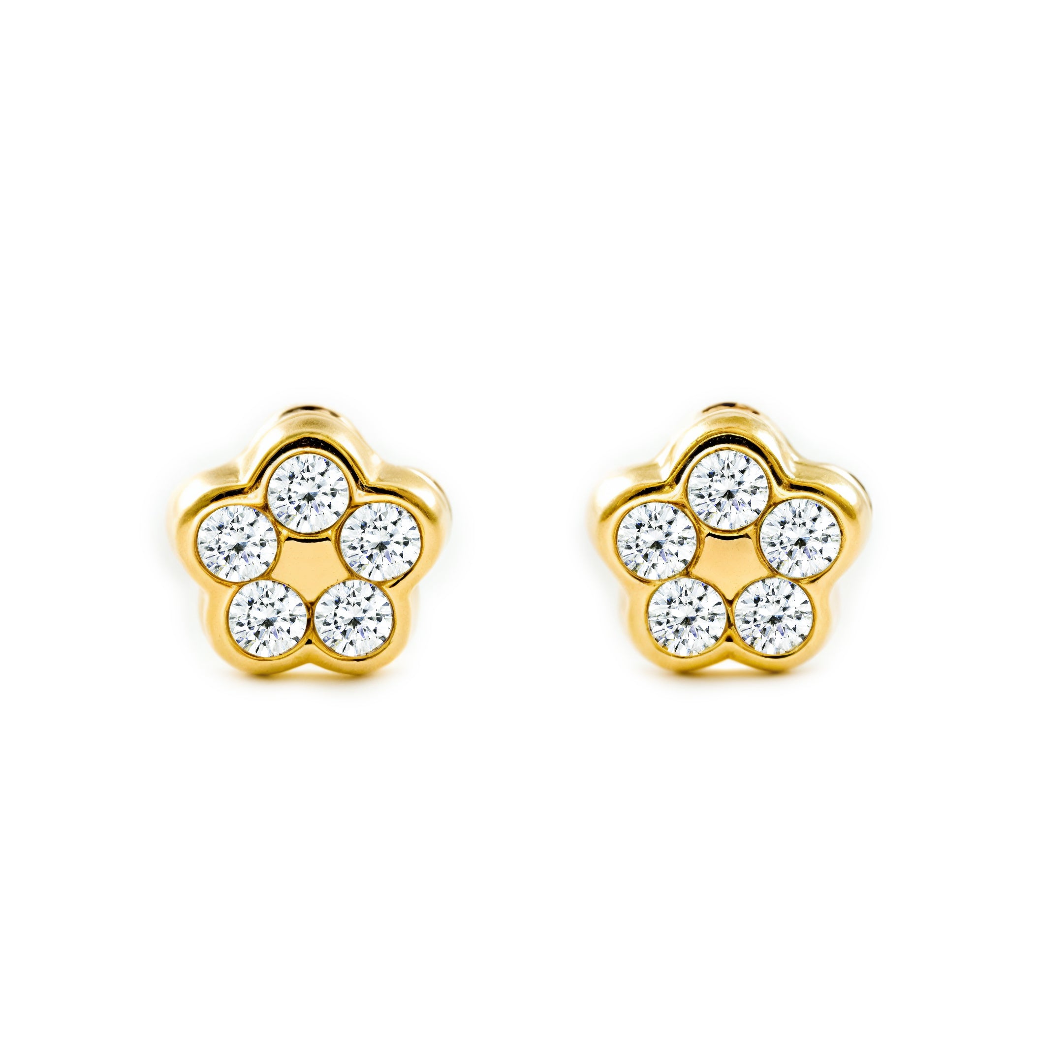 Pendientes Bebe Oro Amarillo 18K Flor Margarita Circonita
