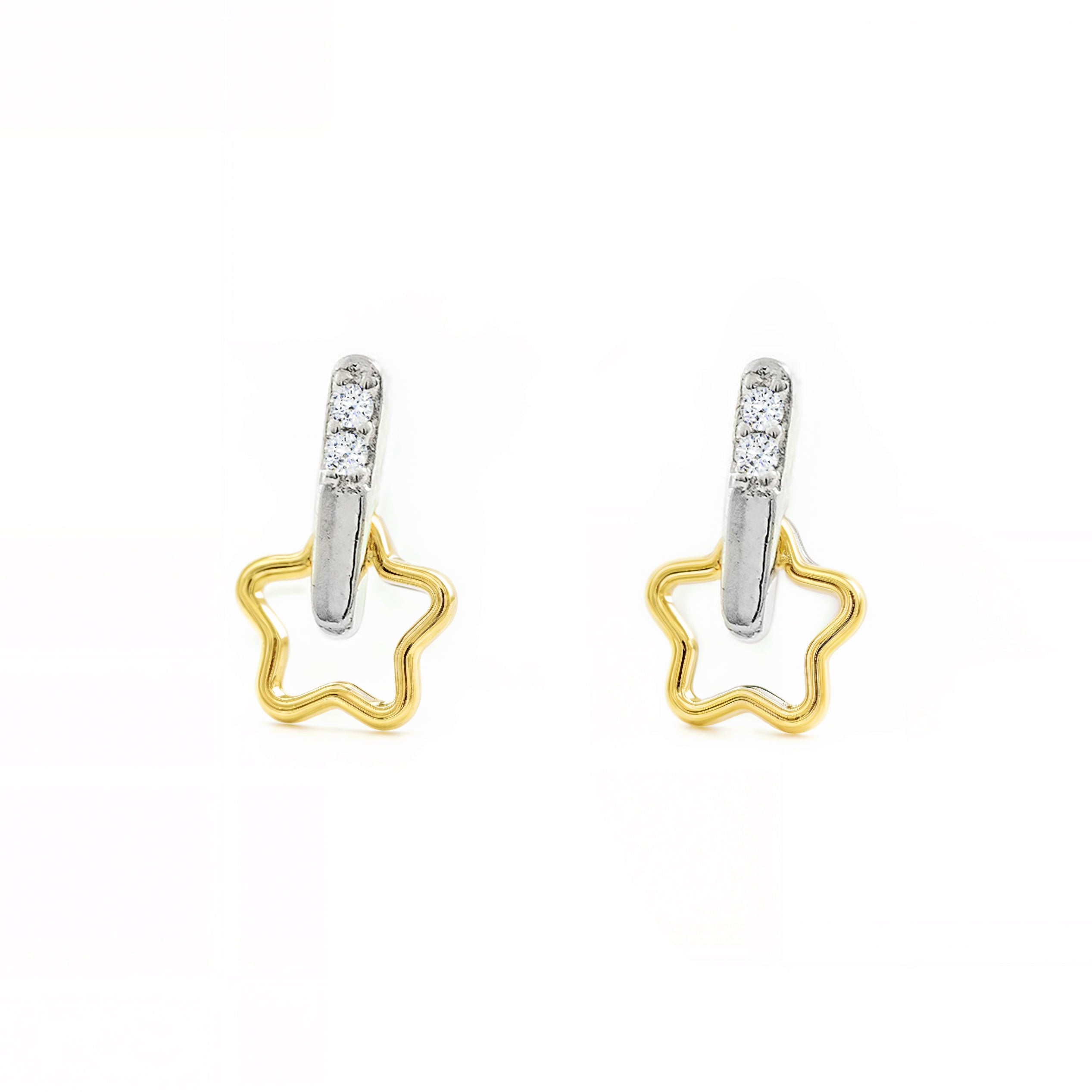 Pendientes Niño Bicolor Estrella Con Circonita - Estuche Regalo Y Certificado - Mondepetit