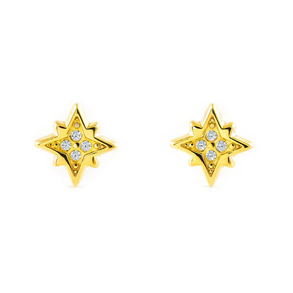 Pendientes Niña Oro Amarillo 9K Estrella Circonitas Brillo