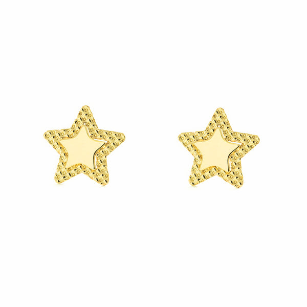 Pendientes Mujer-Niña Oro Amarillo 9K Estrella Brillo y Textura
