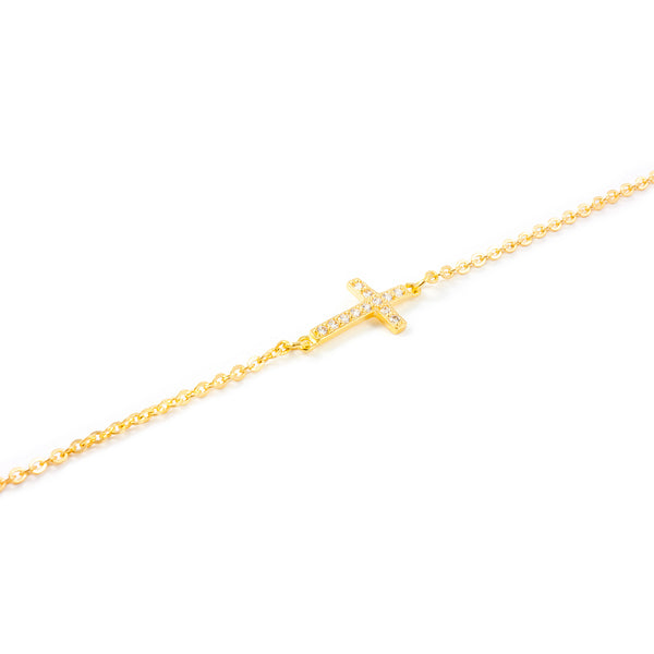 Collar Mujer-Niña Oro Amarillo 18K Cruz horizontal Circonita Brillo