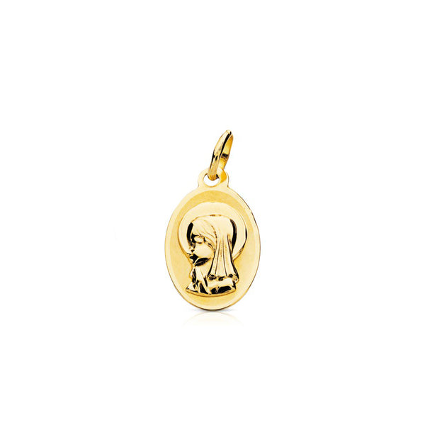 Medalla Oro Amarillo 18K Personalizada Virgen Niña Oval Mate y Brillo 17 x 10 mm