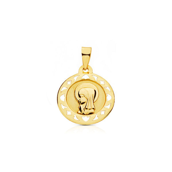 Medalla Oro Amarillo 9K Personalizada Virgen Niña Redondo Mate y Brillo 18 x 18 mm