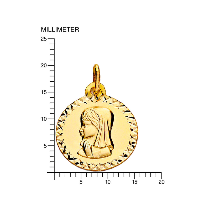 Medalla Oro redonda Virgen Niña cerco texturado (9kts)