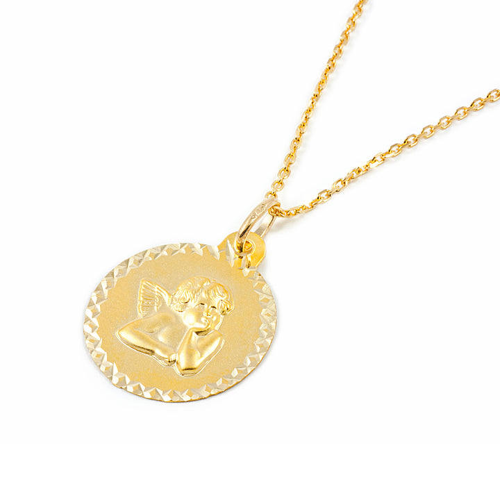 Medalla Oro redonda Angelito cerco texturado (9kts)