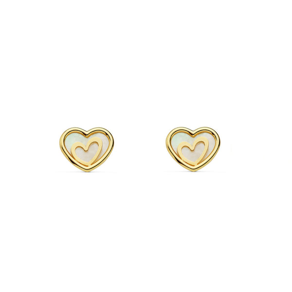 Pendientes Mujer-Niña Oro Amarillo 9K Nacar Corazón Brillo