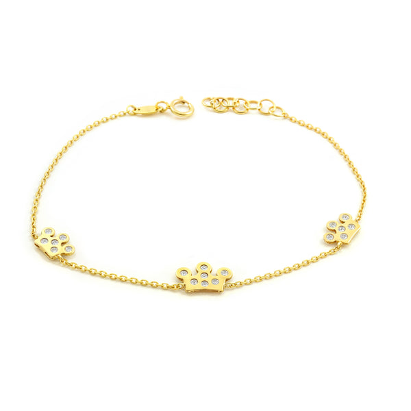 Pulsera Mujer-Niña Oro Amarillo 9K Coronas Circonita Brillo 18 cm