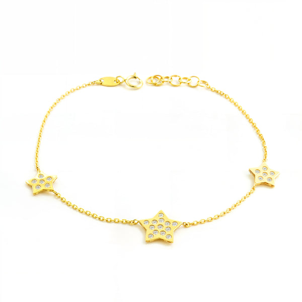 Pulsera Mujer-Niña Oro Amarillo 9K Estrellas Circonita Brillo 18 cm