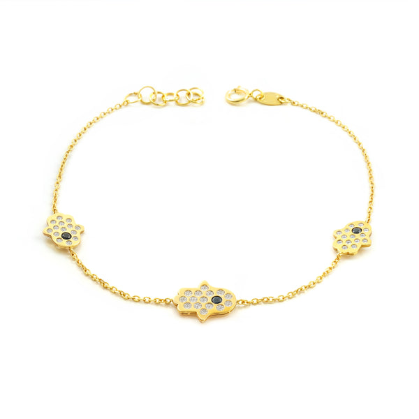 Pulsera Mujer-Niña Oro Amarillo 9K Mano Fatima Circonita Brillo 18 cm