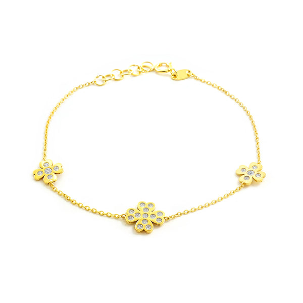 Pulsera Mujer-Niña Oro Amarillo 9K Trebol Circonita Brillo 18 cm