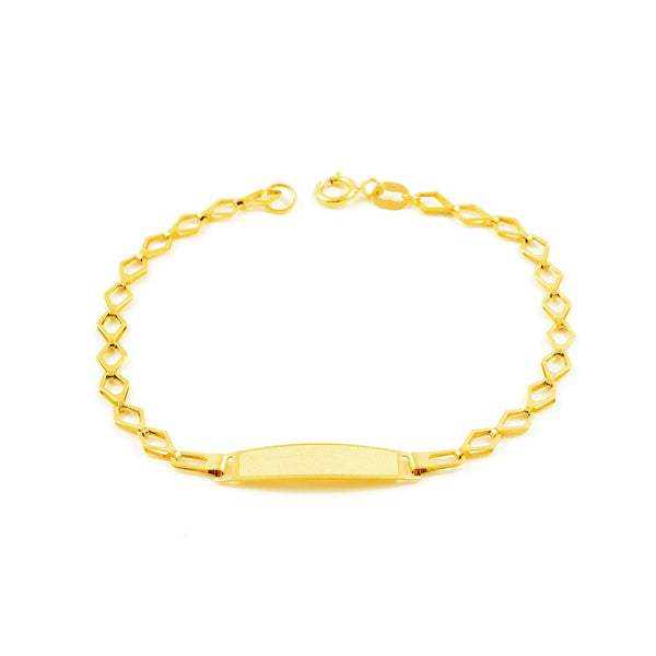 18ct Yellow Gold Personalized Baby Girl Slave Bracelet Matte and Shine Rhombus 12 cm