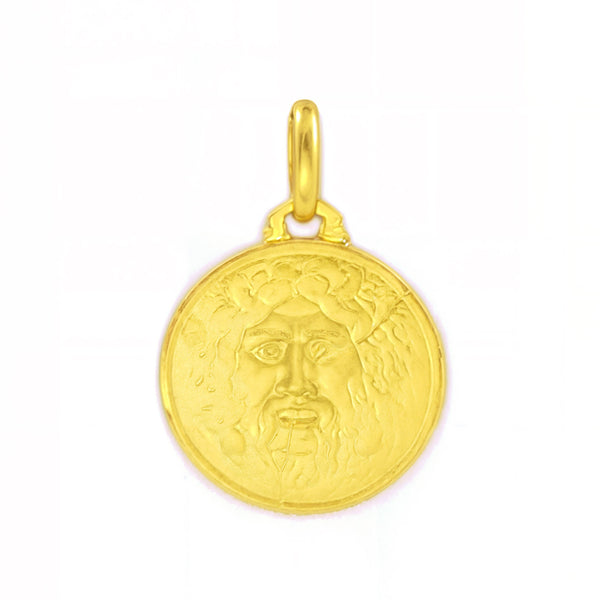 Medalla Niña Mujer oro Amarillo 18K Redondo Boca de la Verdad 12 mm Mate y Brillo