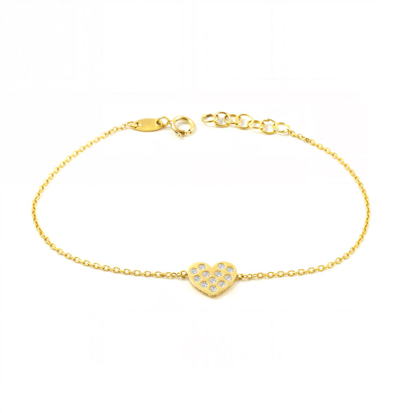 9ct Yellow Gold Heart Cubic Zirconia Shine Women's Bracelet 16 cm