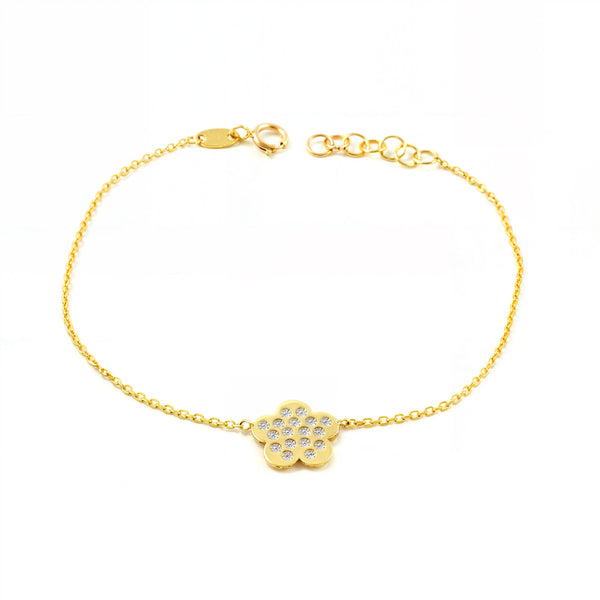 9ct Yellow Gold Daisy Flower Cubic Zirconia Shine Women's Bracelet 17 cm