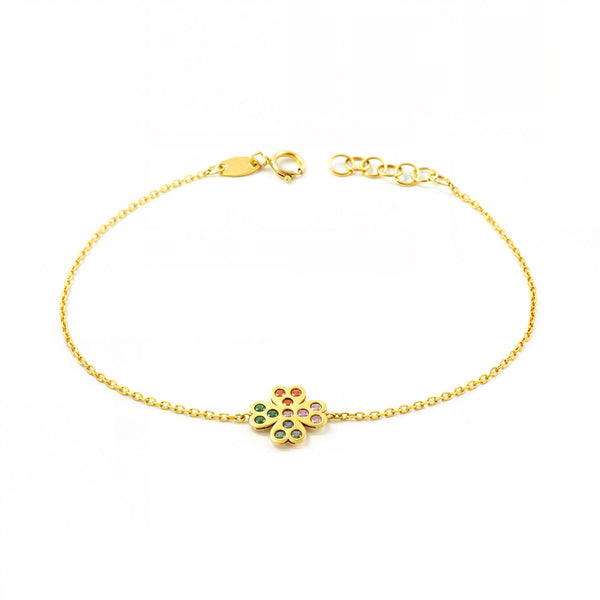 9ct Yellow Gold Four Leaf Clover Cubic Zirconia Women's Bracelet Shine 17 cm