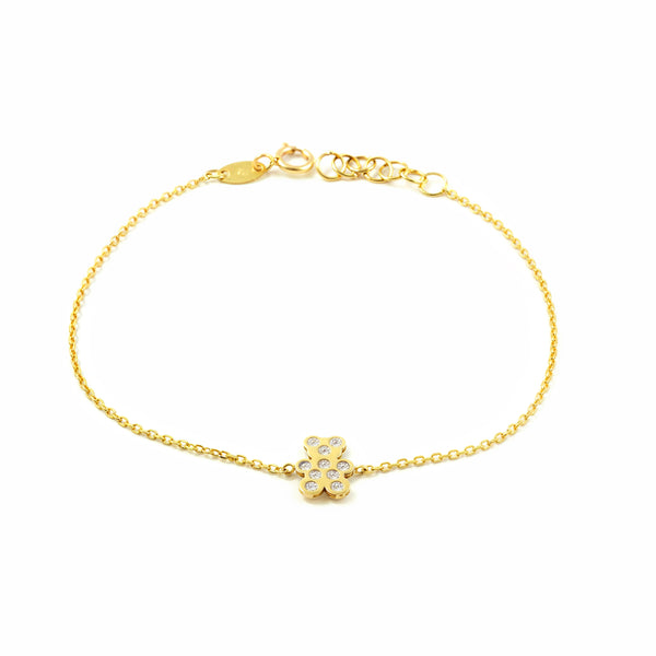 9ct Yellow Gold Bear Cubic Zirconia Shine Women's Bracelet 16 cm