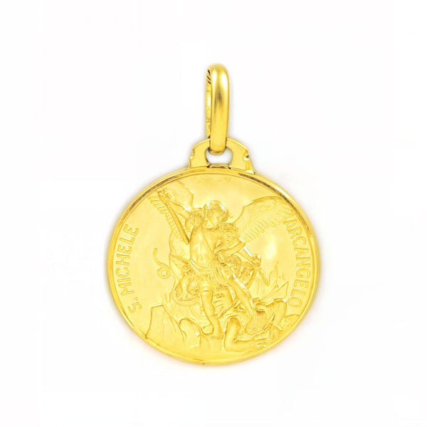 9ct Yellow Gold Round San Miguel Medal 16 mm Matte and Shine