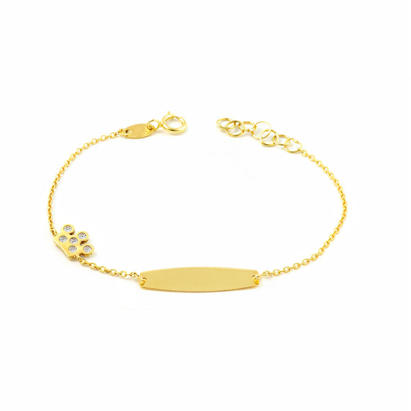 Pulsera Niña Oro Amarillo 9K Personalizada Esclava Corona Circonita Brillo 14 cm