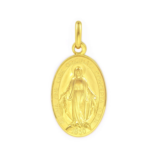 9ct Yellow Gold Oval Miraculous Medal 21 mm Matte and Shine Girls Women's