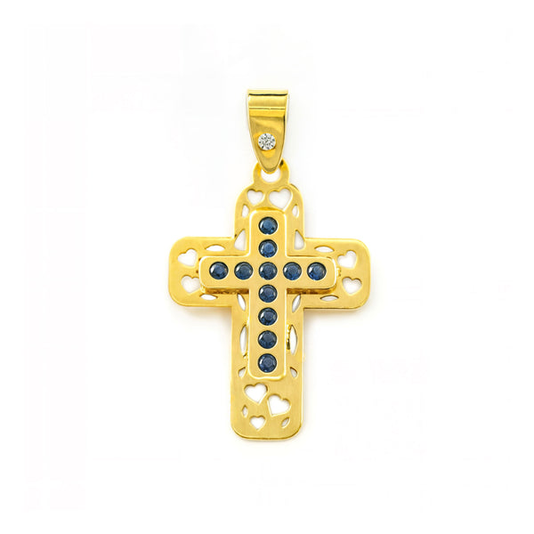 Cruz Oro Amarillo 9K Pequeña Rectangular Zafiros preciosas sintéticas Brillo 16 x 11 mm