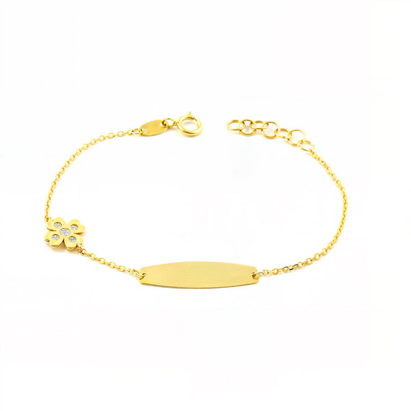 Pulsera Niña Oro Amarillo 9K Cuatrebol Circonita Brillo 14 cm