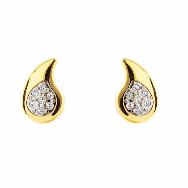 9ct Two-color Gold Drop Cubic Zirconia Women's Girls Earrings Shine