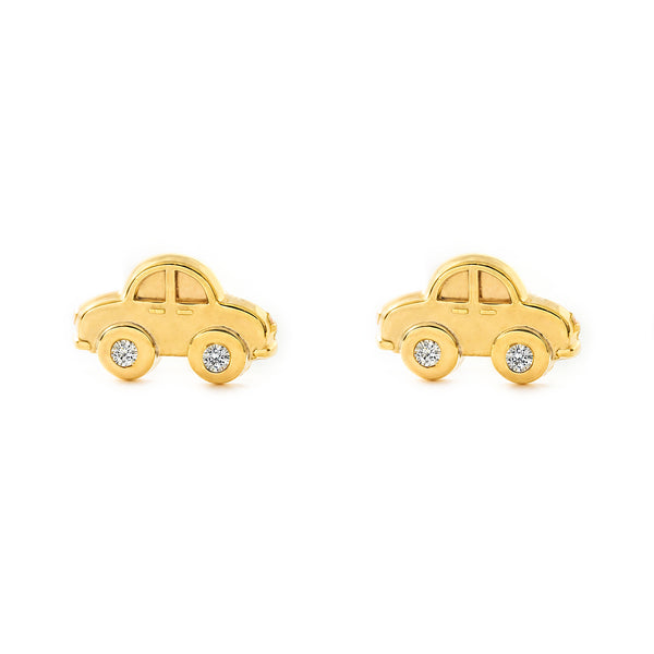 Pendientes Niña Oro Amarillo 9K Coche Circonita Brillo