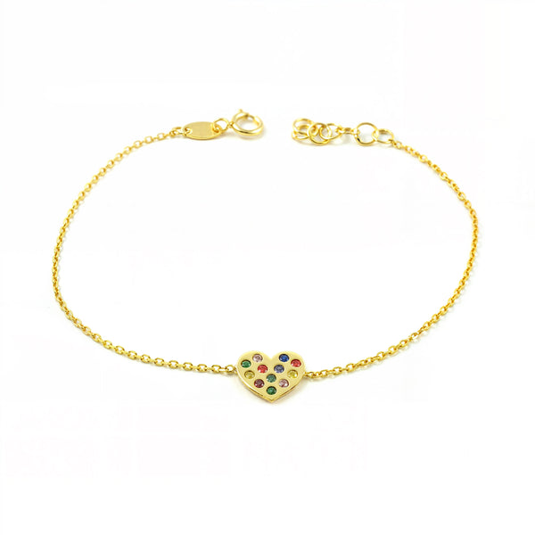 Pulsera Mujer Oro Amarillo 9K Corazón Circonita Color Brillo 16 cm