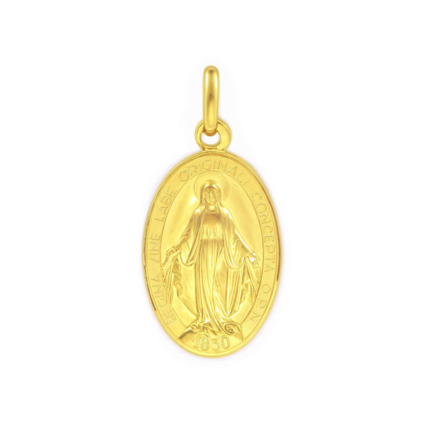 9ct Yellow Gold Oval Miraculous Medal 17 mm Matte and Shine Girls Women's