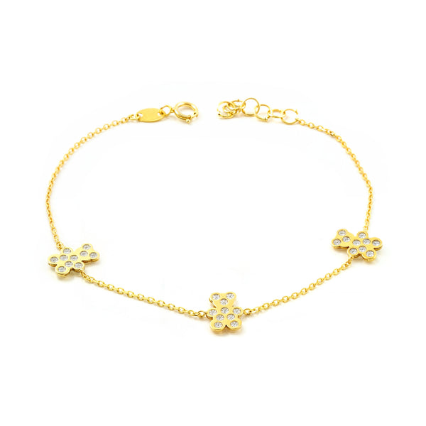 Pulsera Mujer-Niña Oro Amarillo 9K Osos Circonita Brillo 18 cm