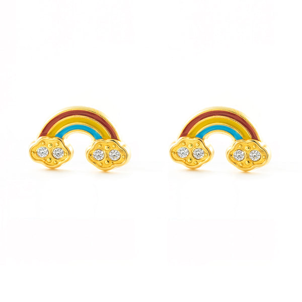 9ct Yellow Gold Rainbow Multicolor Enamel Zirconia Shine Girls Earrings