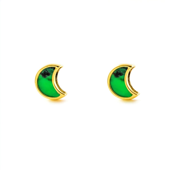 Pendientes Oro Amarillo 9K Luna Malaquita Brillo