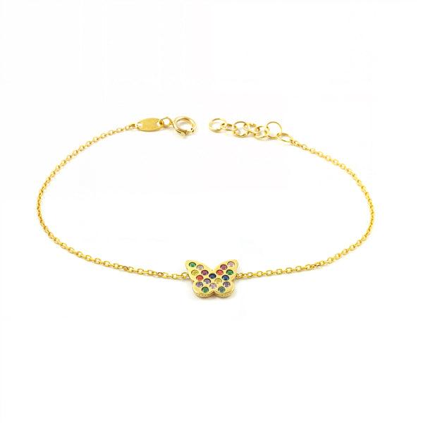 Pulsera Mujer Oro Amarillo 9K Mariposa Circonita Color Brillo 16 cm