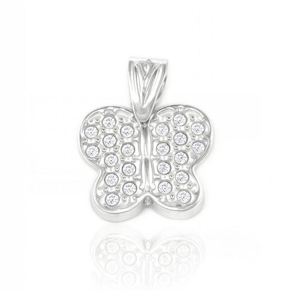 Colgante Oro Blanco 9K Mariposa Circonitas Brillo