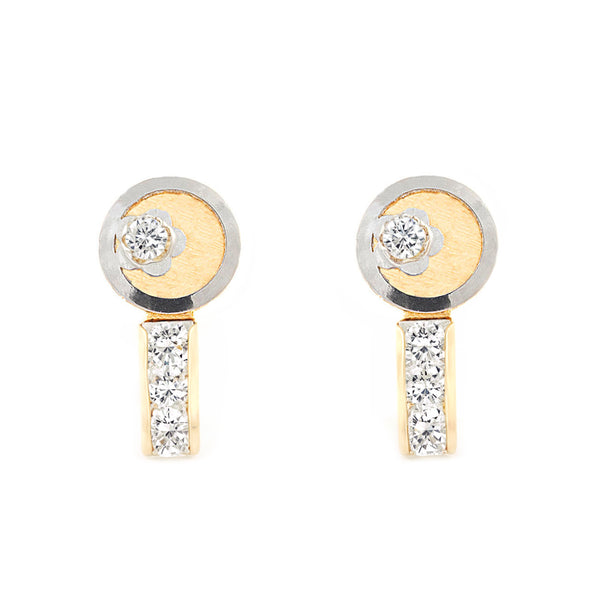 Pendientes Niña Oro Bicolor 18K Redondo Circonitas Brillo
