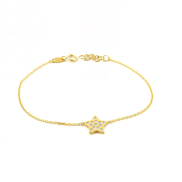 9ct Yellow Gold Star Cubic Zirconia Shine Women's Bracelet 17 cm