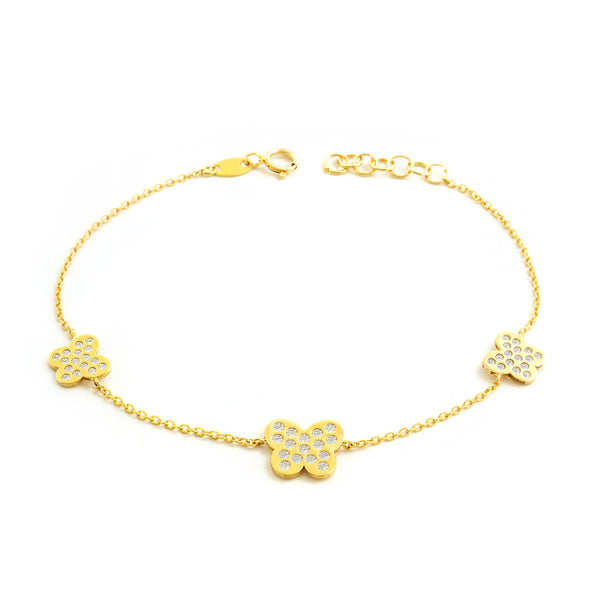 Pulsera Mujer-Niña Oro Amarillo 9K Mariposas Circonita Brillo 18 cm