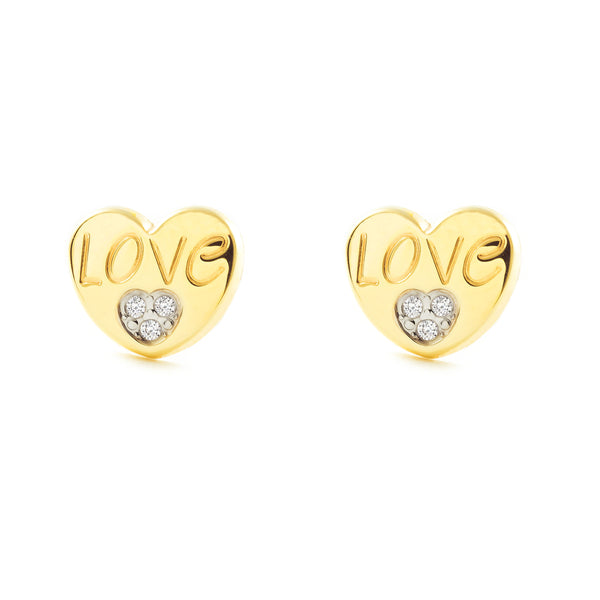 9ct Two-color Gold Heart Cubic Zirconia Women's Girls Earrings shine