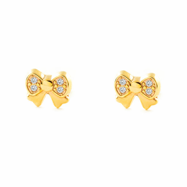 9ct Yellow Gold Bow Cubic Zirconia Girls Earrings shine