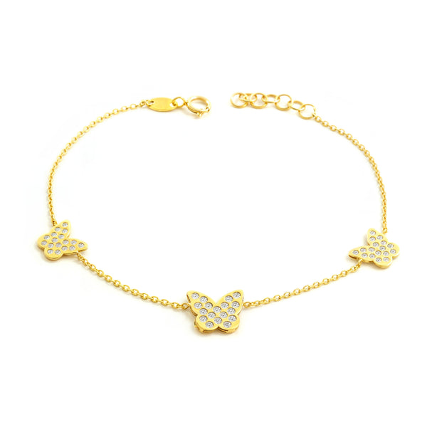 Pulsera Mujer-Niña Oro Amarillo 9K Mariposas Circonita Brillo 18 cm