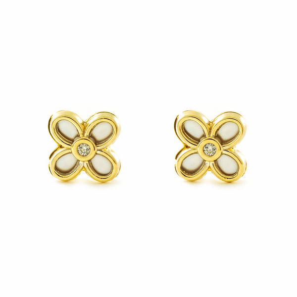 Pendientes oro Amarillo 9K Cuatrebol Nácar Madre Perla Brillo