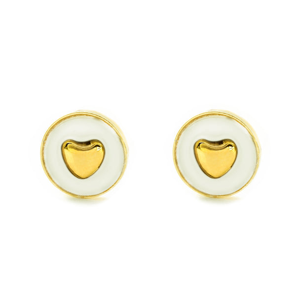 Pendientes Niña oro Amarillo 9K Corazón Nácar Madre Perla Blanco Brillo