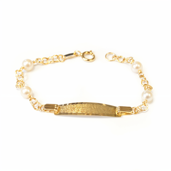 18ct Yellow Gold Personalized Baby Girl Slave Bracelet pearl 4 mm Matte and Shine 12 cm