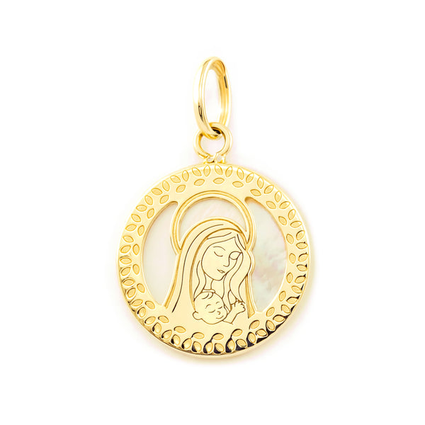 9ct Yellow Gold Virgin Girl Nacre pendant shine