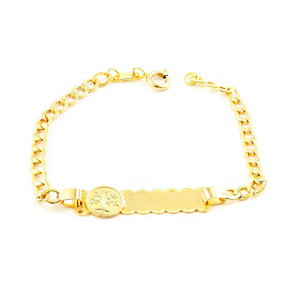 9ct Yellow Gold Personalized Slave Bracelet Tree of Life Matte and Shine 14 cm