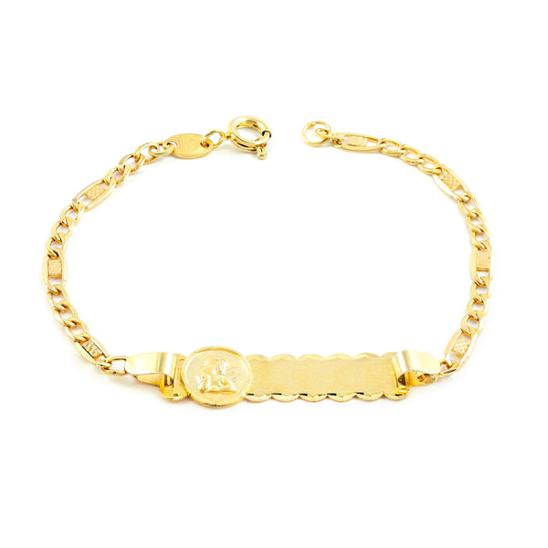 9ct Yellow Gold Personalized Slave Angel Matte and Shine Girls Bracelet 14 cm
