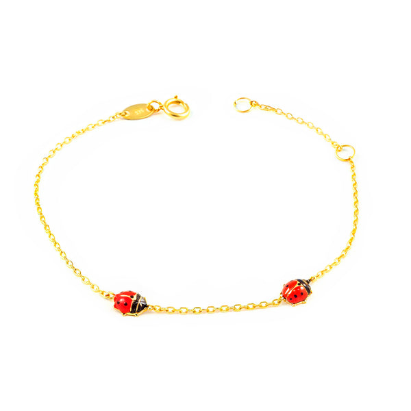 9ct Yellow Gold Ladybug Red-Black Enamel Girls Bracelet 15 cm Shine