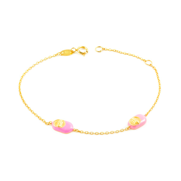 9ct Yellow Gold Enamel Pink Shoe Shine Girls Bracelet 15 cm