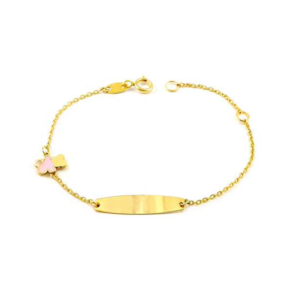 9K Yellow Gold Personalized Children's Bracelet Slave Bear Pink Cubic Zirconia Shine 14 cm